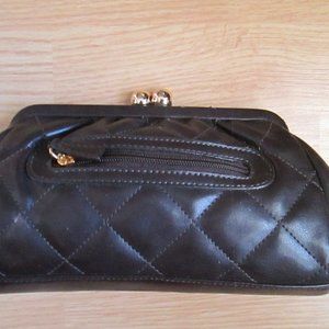 BCBG Paris $144 Dark Brown Leather Quilted Small Snap Top Bag NEW